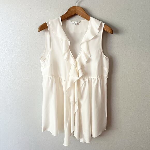 CAbi 100% Silk Sleeveless Ruffle Tunic Top button front women's size large - Picture 1 of 14